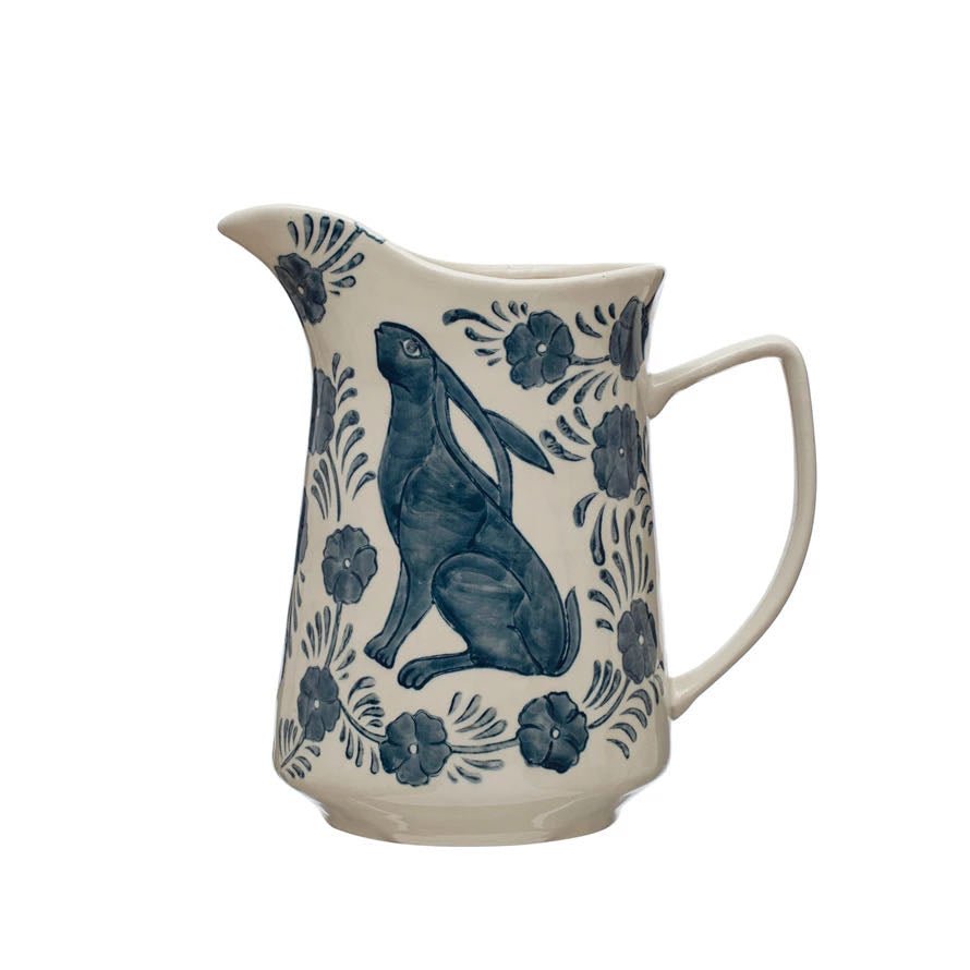Large Hand-Painted Blue Bunny Pitcher 3 Quart - Marmalade Mercantile