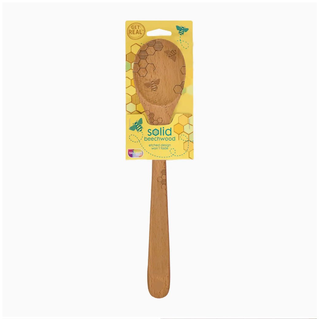 Laser Etched Beechwood Mixing Spoon with Bee & Honeycomb Pattern - Marmalade Mercantile