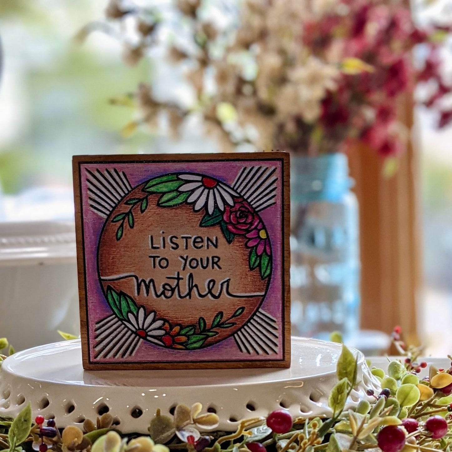 Listen to Your Mother Colorful Wooden block Sign - Marmalade Mercantile