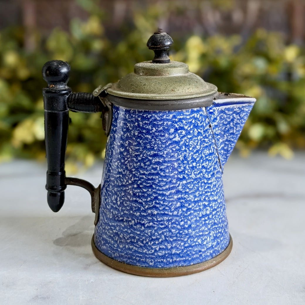 Little Antique Cobalt Blue Spatterware Individual Coffee or Tea Server - Marmalade Mercantile