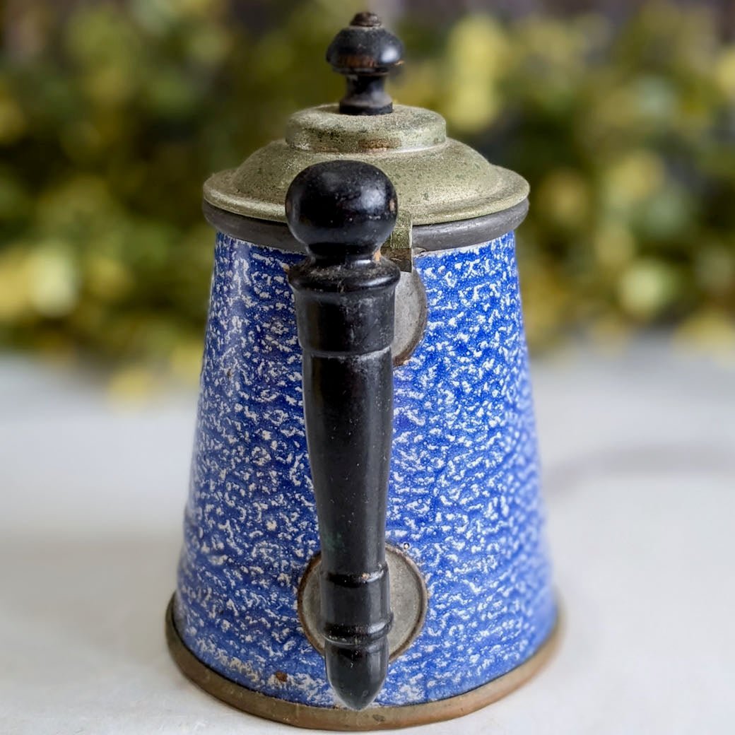 Little Antique Cobalt Blue Spatterware Individual Coffee or Tea Server - Marmalade Mercantile