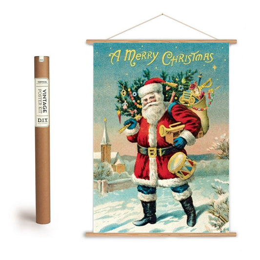 Merry Christmas Antique Santa Image Art Poster with Hanging Kit - Marmalade Mercantile