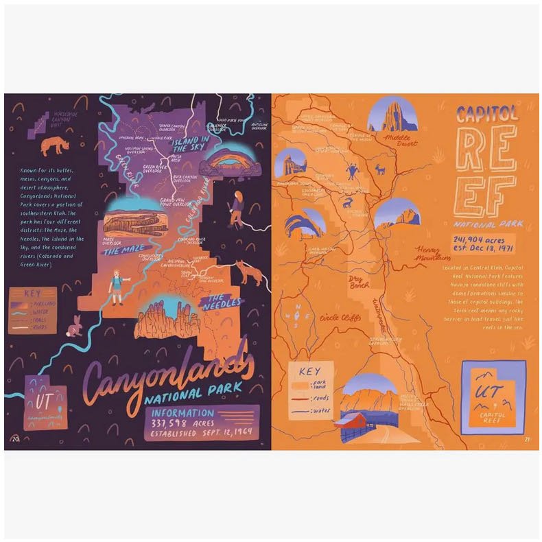 National Parks Maps: Illustrated Maps o 62 National Parks - Marmalade Mercantile