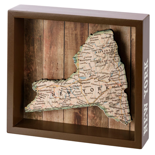 NY State Map Wooden Inset Box Sign - Marmalade Mercantile