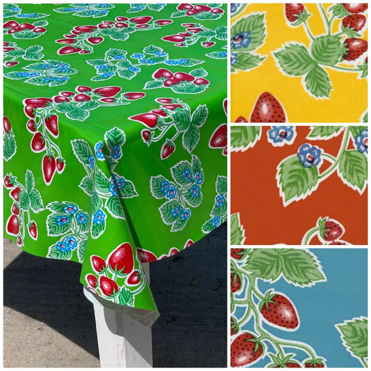 Oilcloth Tablecloth Vintage Style Strawberries Pattern Choice of Colors - Marmalade Mercantile
