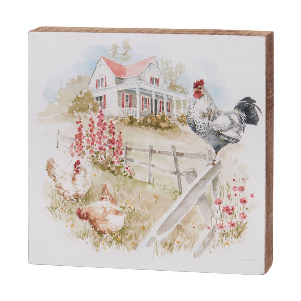 Old Fashioned Farmhouse with Roosters Block Sign - Marmalade Mercantile