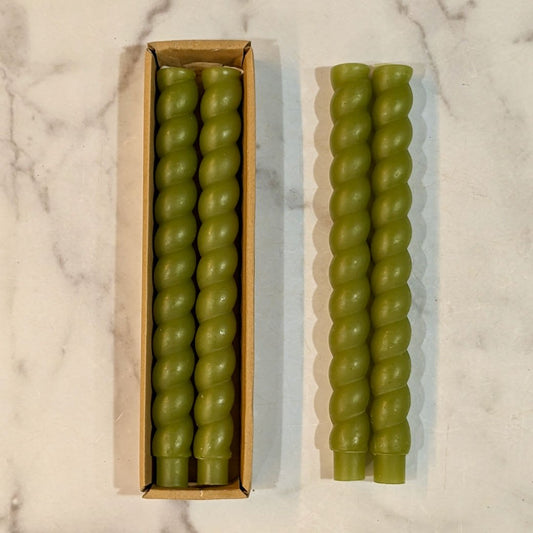 Pair of 10” Unscented Twist Taper Candles GREEN - Marmalade Mercantile