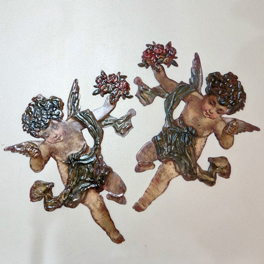 Pair of Antique-Style Pressed Metal Wall Cherubs - Marmalade Mercantile