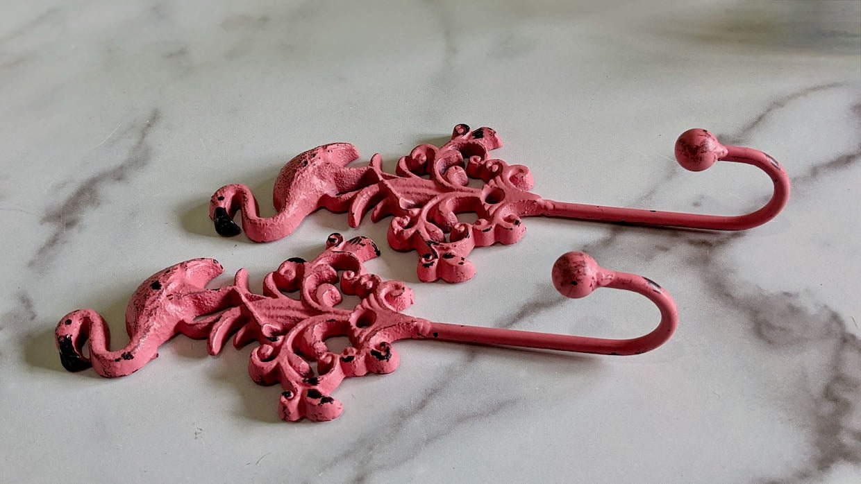 Pair of Cast Iron Pink Flamingo Wall Hooks - Marmalade Mercantile