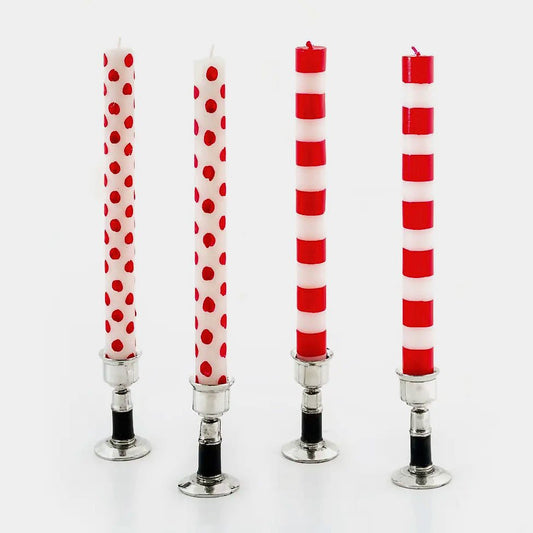 Pair of Hand-Crafted & Hand-Painted Taper Candles - CHOICE of DOTS or STRIPES - Marmalade Mercantile