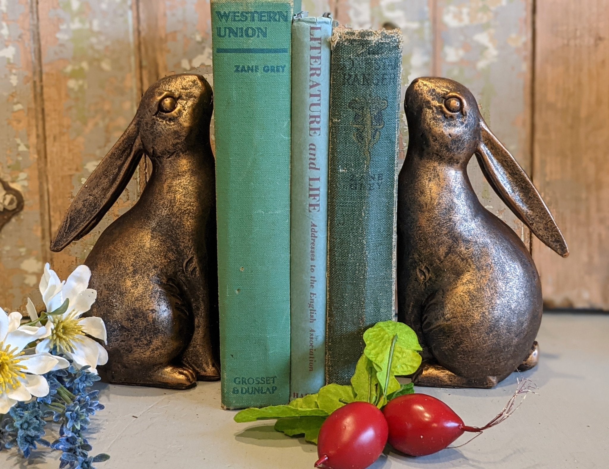 Pair of Springtime Bunny Bookends with Bronze Finish - Marmalade Mercantile