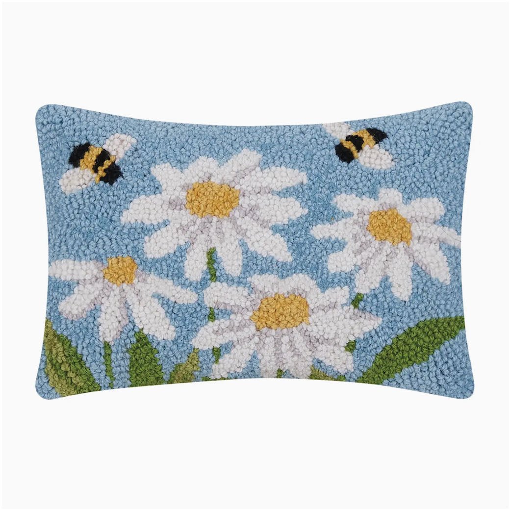 Petite Daisies & Bees Hooked Rug Pillow - Marmalade Mercantile