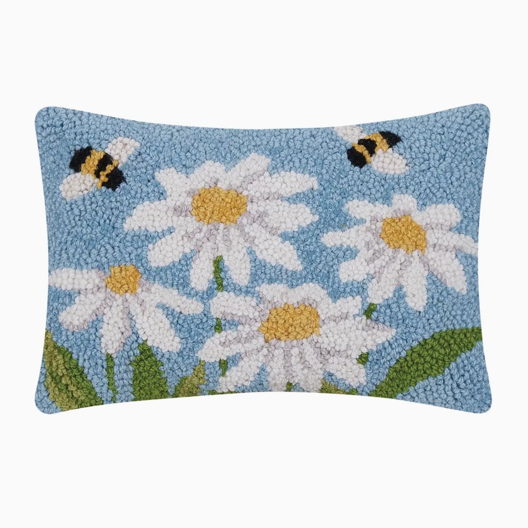 Petite Daisies & Bees Hooked Rug Pillow - Marmalade Mercantile