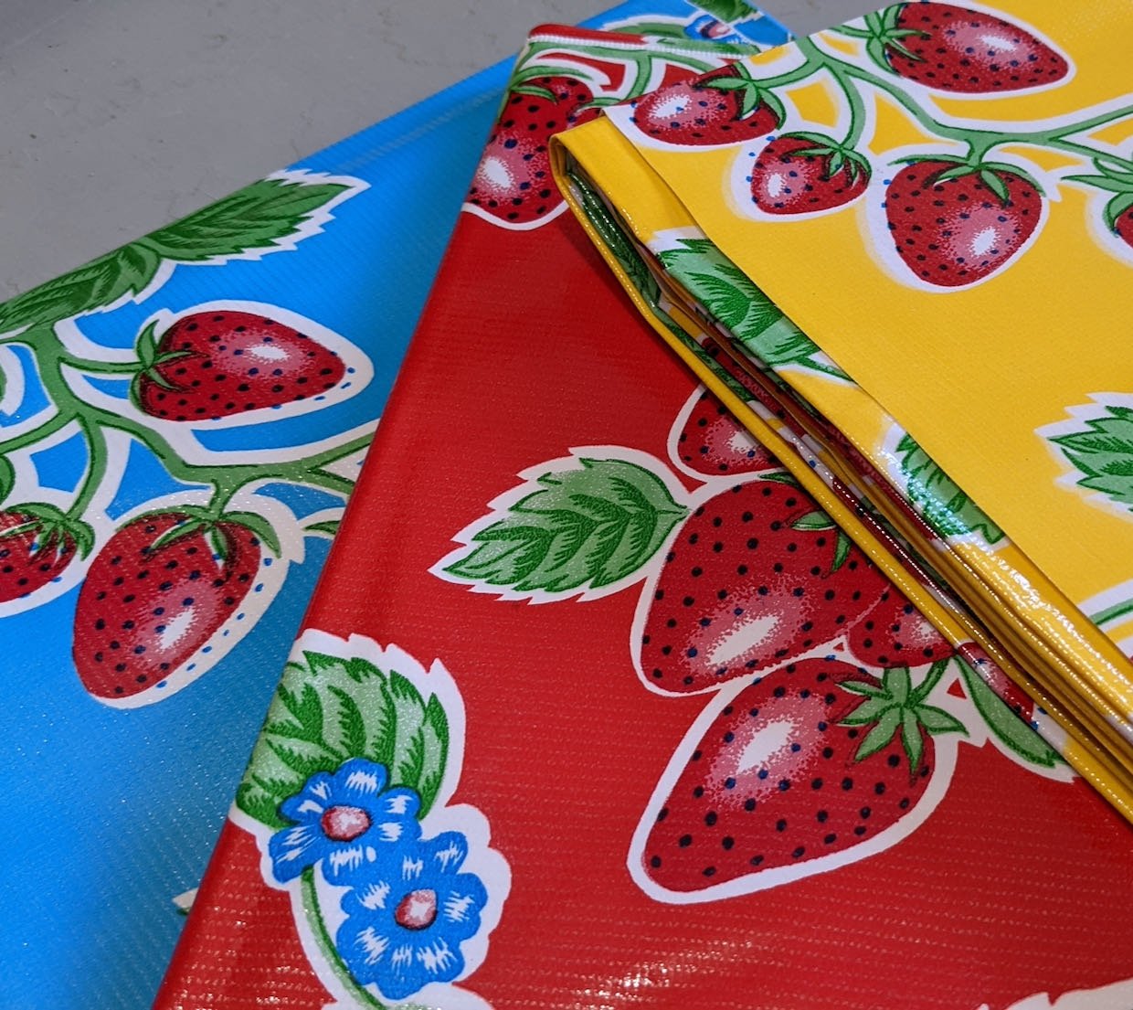 Light Blue Strawberry Oilcloth Fabric – Oilcloth Alley