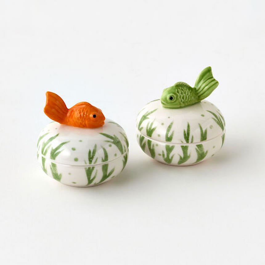 Porcelain Fish Trinket Box CHOICE of Two Colors - Marmalade Mercantile