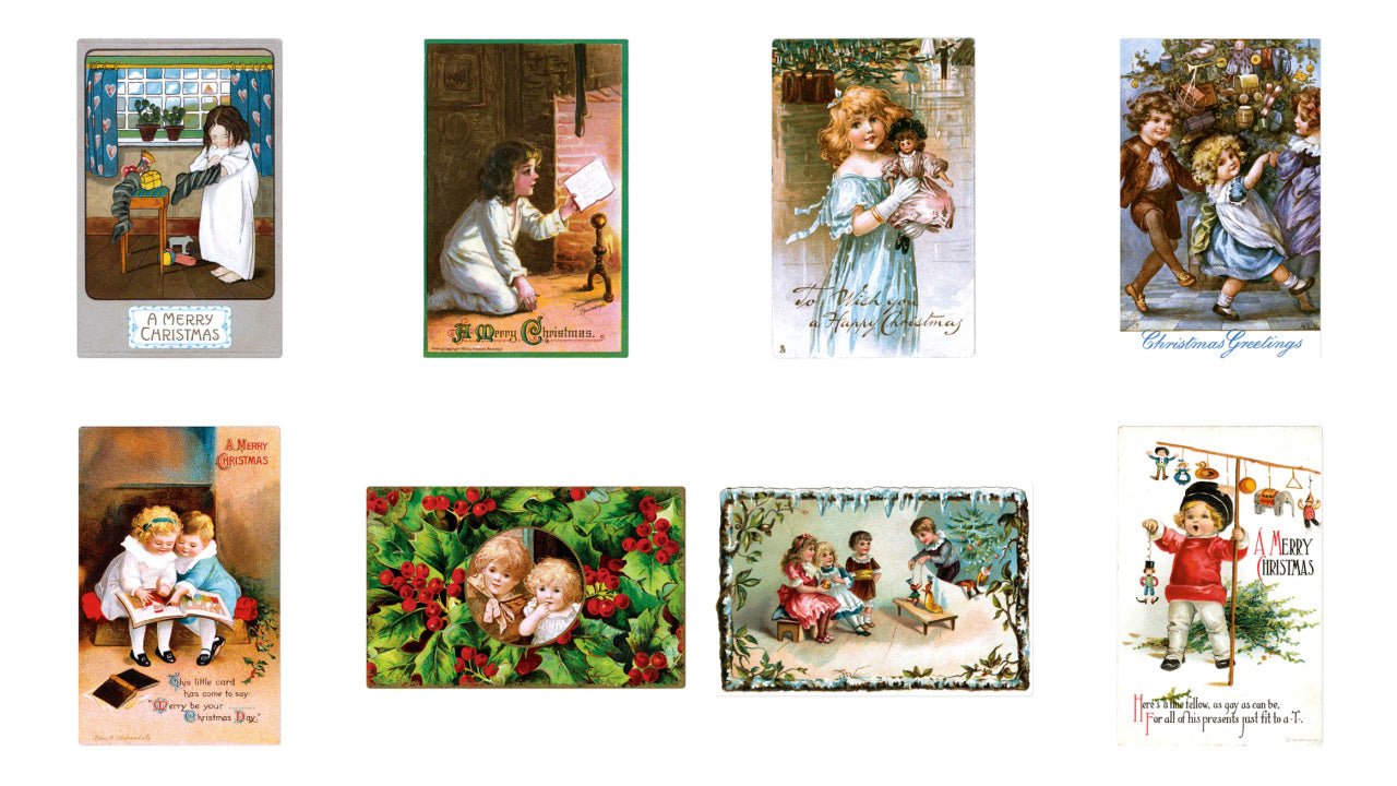Postcard Book - 30 Oversized Antique Reproduction Christmas Postcards for Children - Marmalade Mercantile