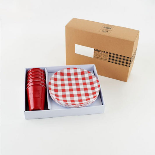 Red Gingham 13-piece Picnic Set Melamine Plate & Solo Cups - Marmalade Mercantile