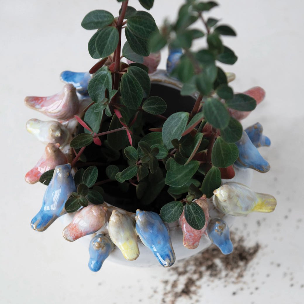 Rustic Stoneware Planter with Birds - Marmalade Mercantile