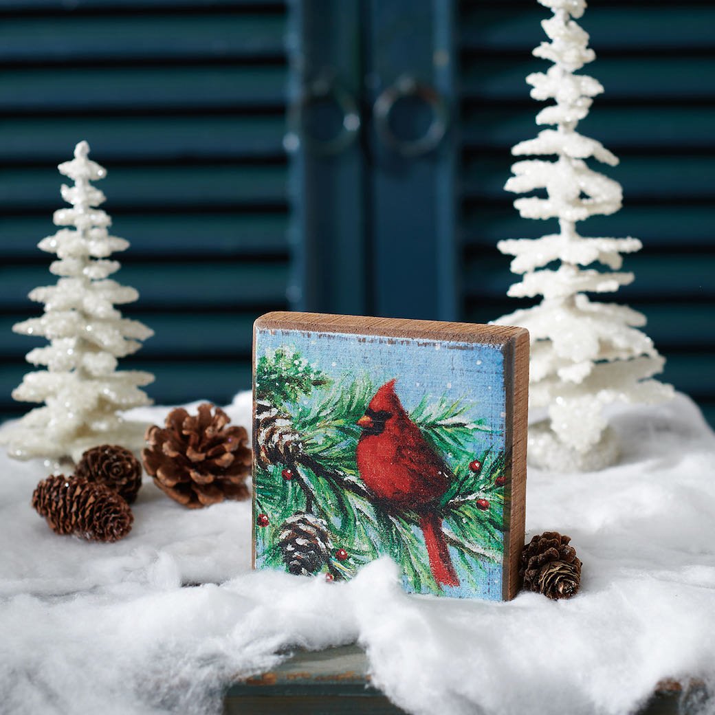 Rustic Wooden Block Sign Festive Winter Cardinal - Marmalade Mercantile