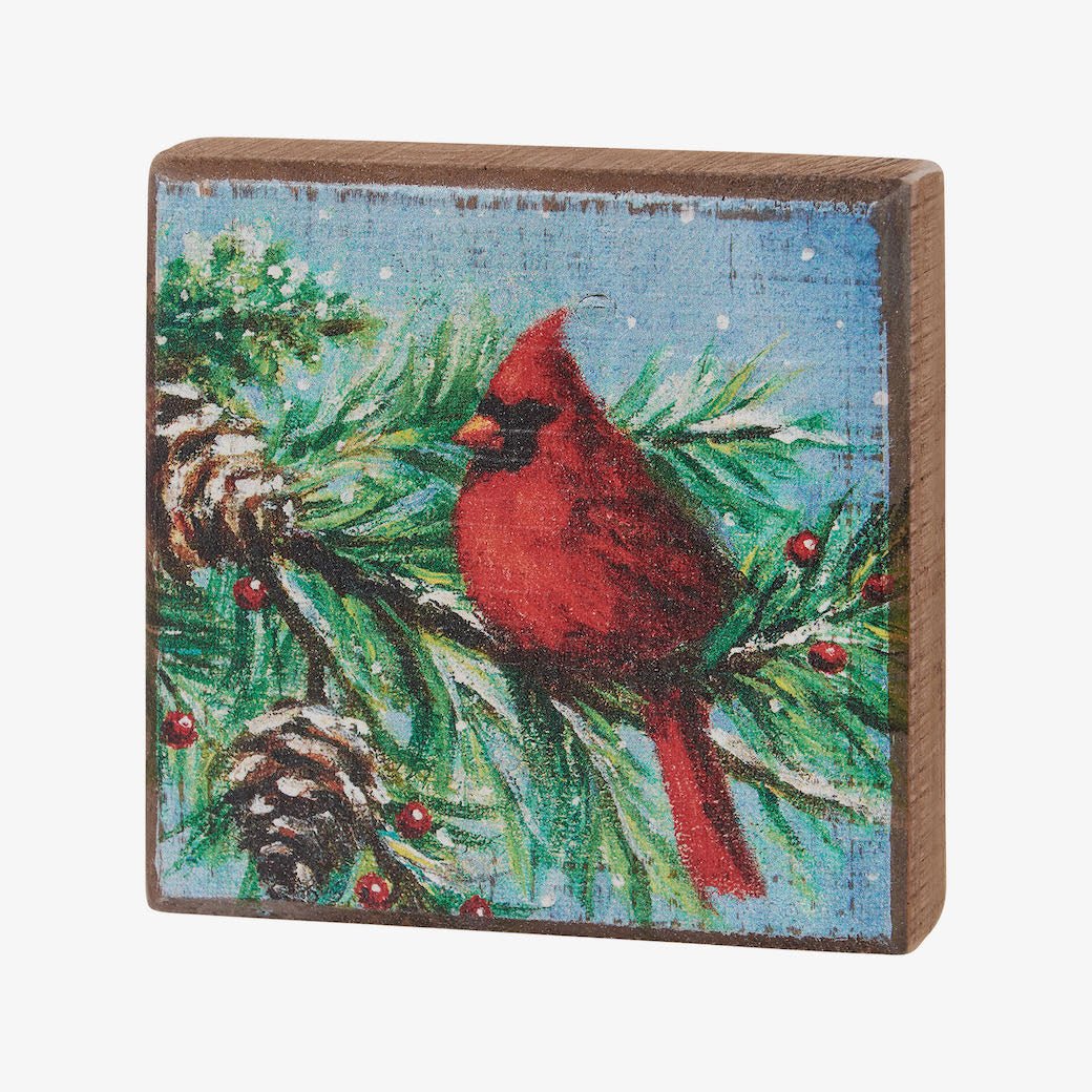 Rustic Wooden Block Sign Festive Winter Cardinal - Marmalade Mercantile