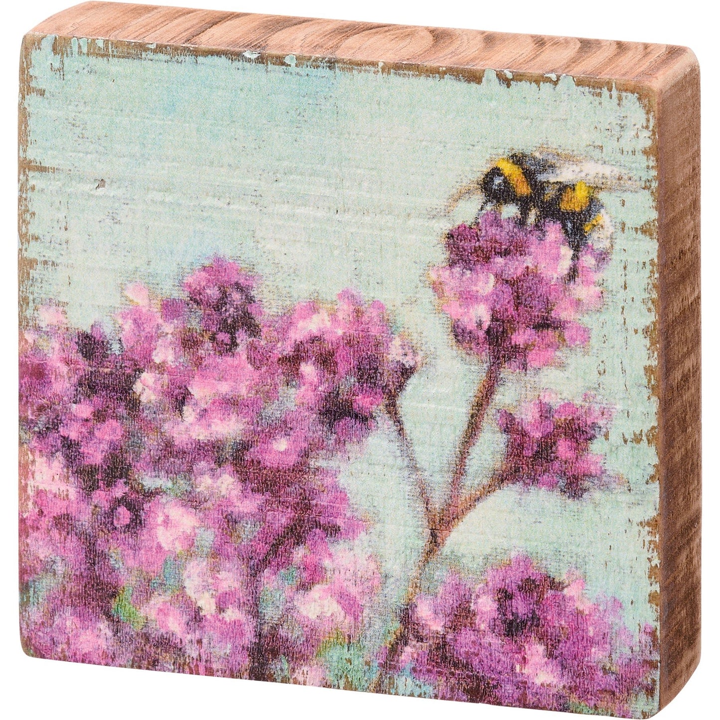 Rustic Wooden Block Sign Red Clover w Honeybees - Marmalade Mercantile