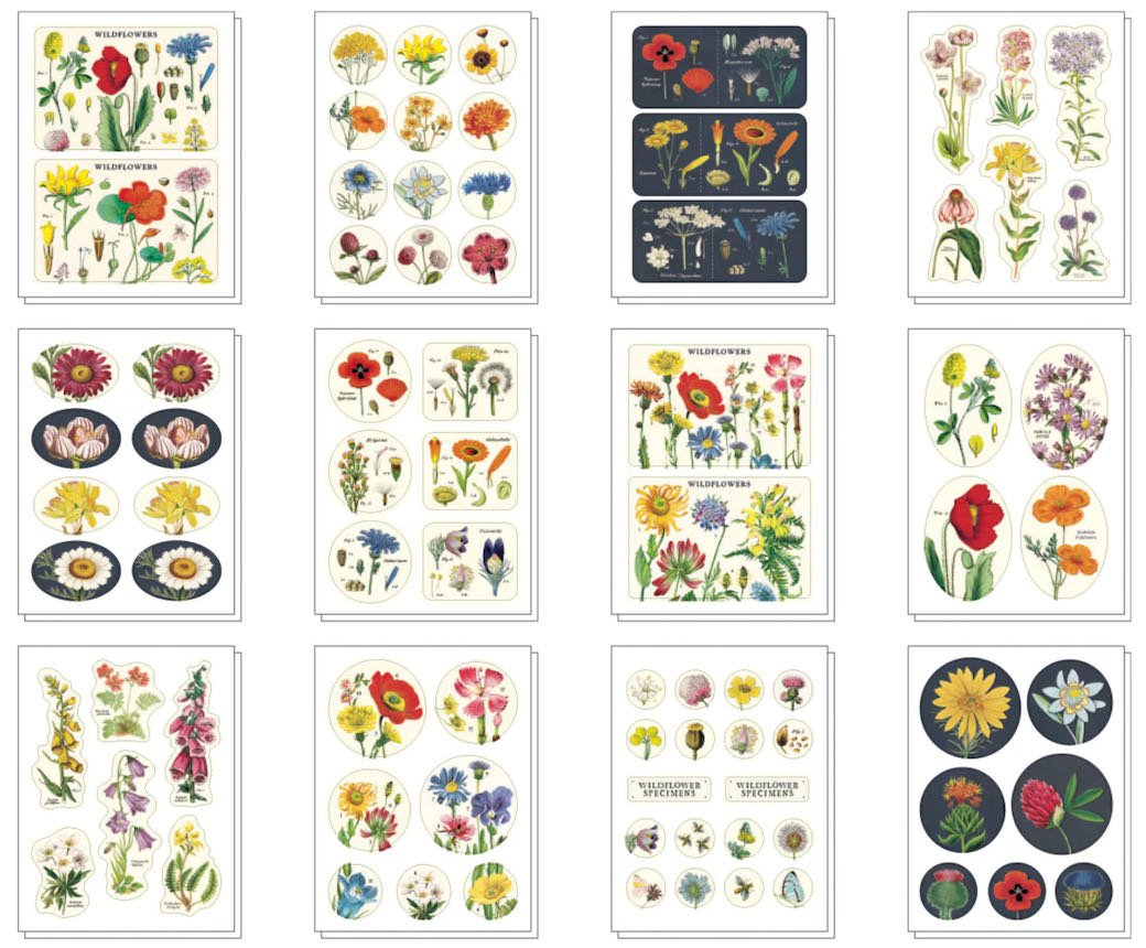 Set of 100+ Vintage Style Adhesive Wildflower Stickers - Marmalade Mercantile