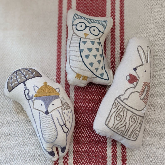 Set of 3 Soft Animal Infant Toys for Baby - OWL, FOX, BUNNY - Marmalade Mercantile