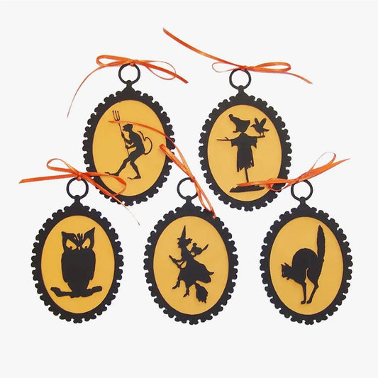 Set of Five Vintage-Style Silhouette Halloween Ornaments - Marmalade Mercantile