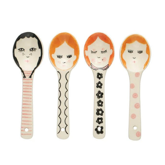 Set of Four 5.75” Ceramic Hand-Painted Spoons with Faces - Marmalade Mercantile