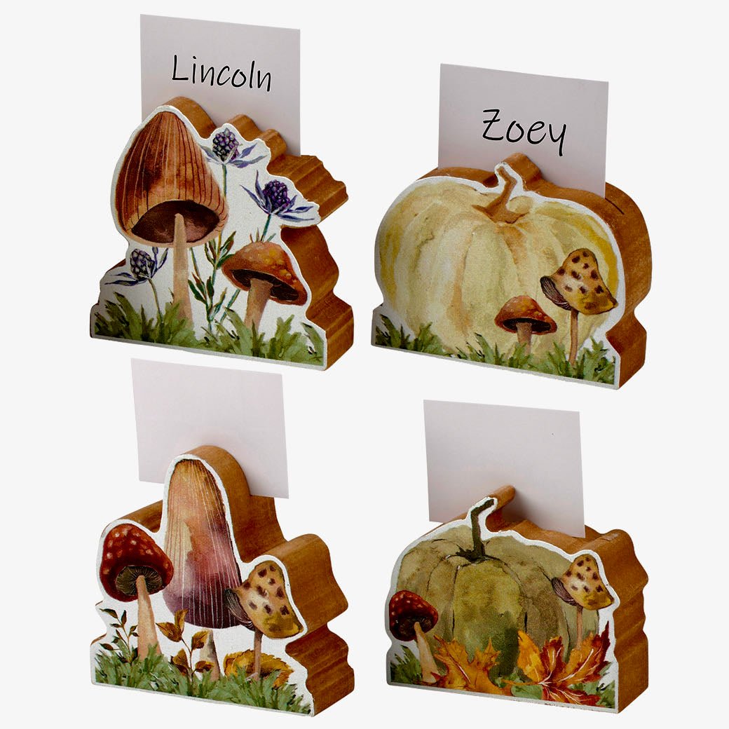 Set of Four Autumn Mushroom & Pumpkin Place Card Holder - Marmalade Mercantile