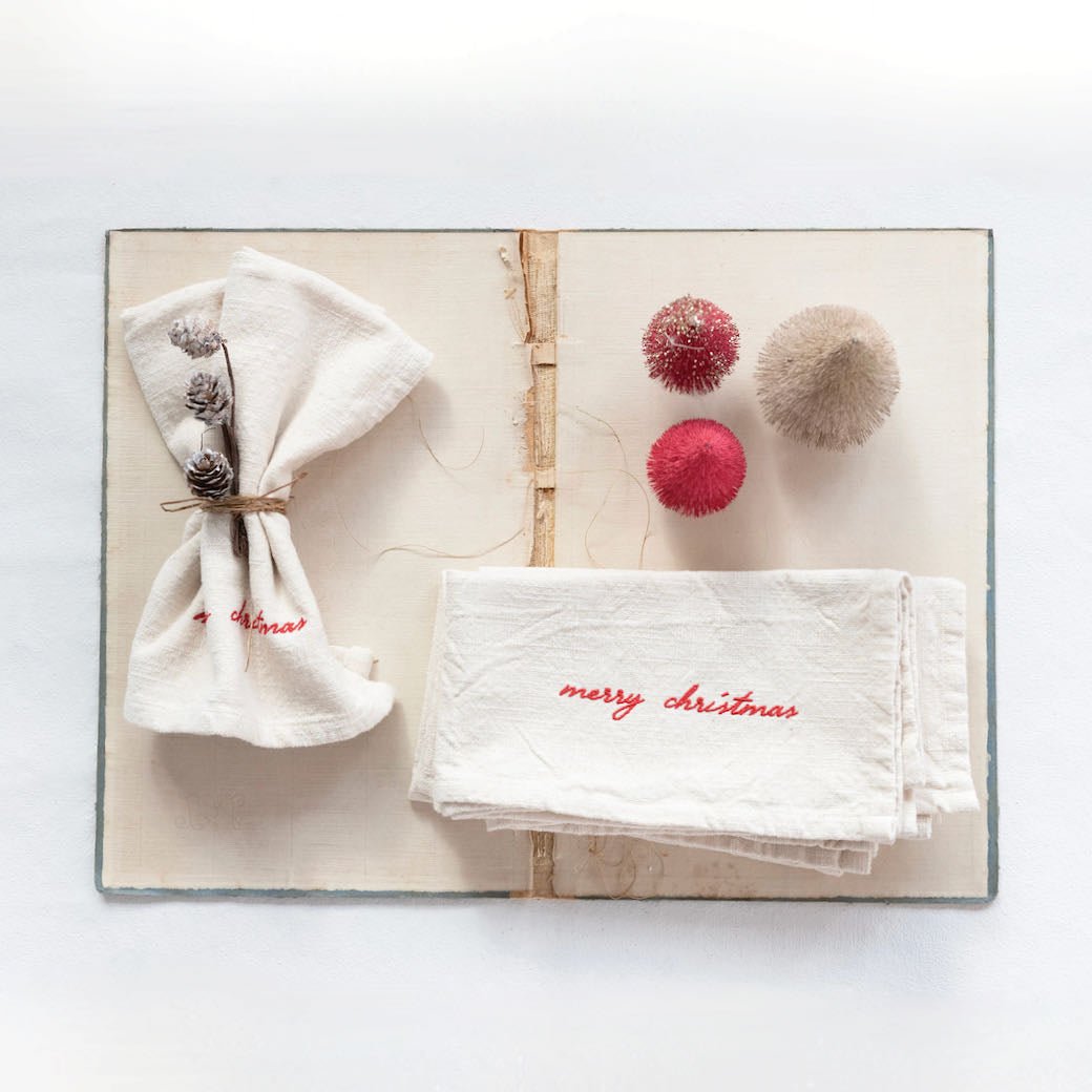 Set of Four Cotton Merry Christmas Cloth Napkins - Marmalade Mercantile