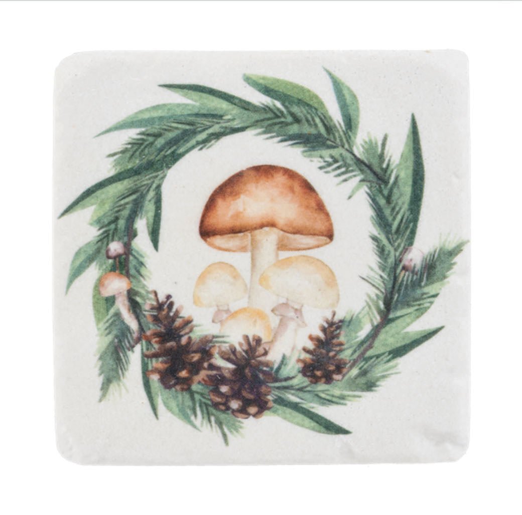 Set of Four Mushroom & Pine Drink Coasters - Marmalade Mercantile