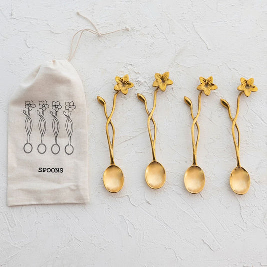 Set of Four Oval Brass Flower Spoons - Marmalade Mercantile