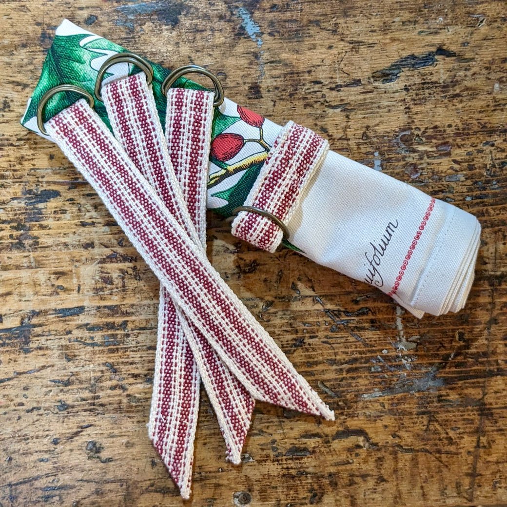 Set of Four Rustic Woven Red Stripe Fabric Napkin Rings - Marmalade Mercantile