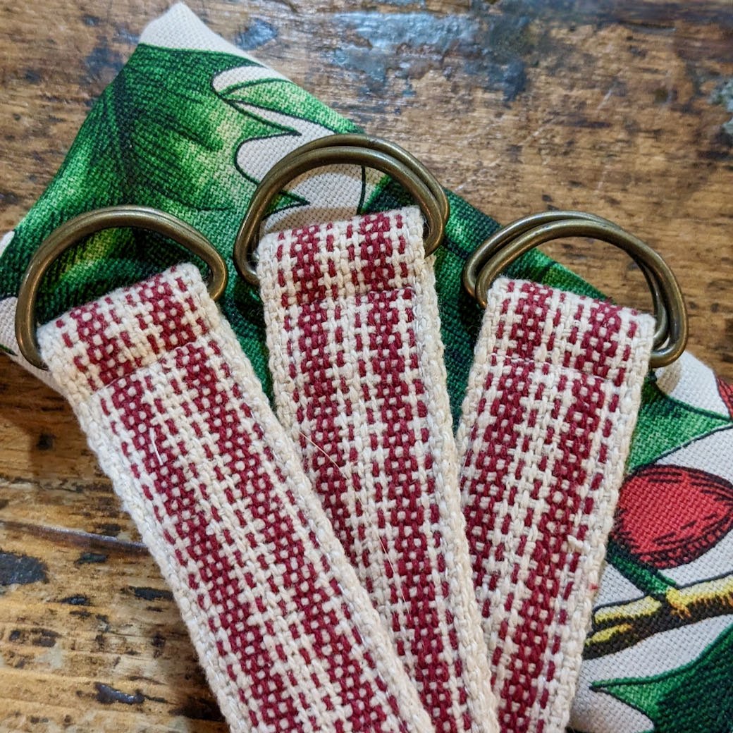 Set of Four Rustic Woven Red Stripe Fabric Napkin Rings - Marmalade Mercantile