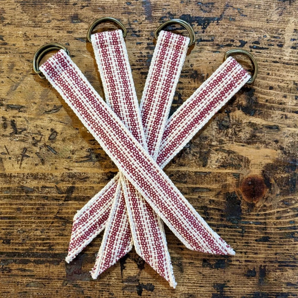 Set of Four Rustic Woven Red Stripe Fabric Napkin Rings - Marmalade Mercantile