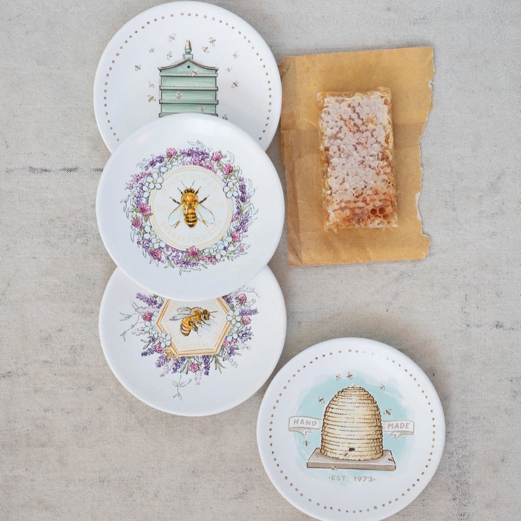Set of Four Snack Sized Mini Bee Plates 5” - Marmalade Mercantile
