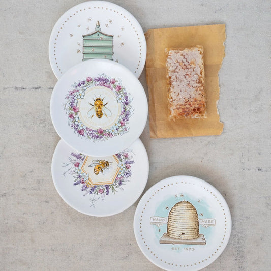 Set of Four Snack Sized Mini Bee Plates 5” - Marmalade Mercantile