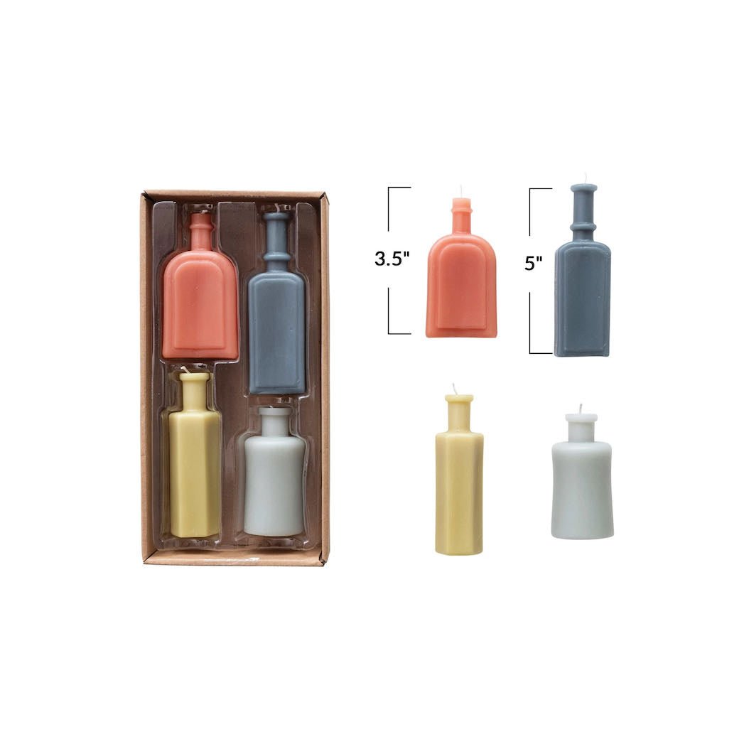 Set of Four Unscented Multi-Color Vintage Bottle Shaped Candles - Marmalade Mercantile