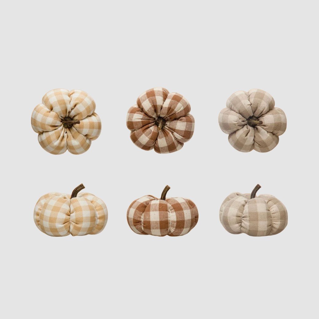 Set of Six Small Gingham Fabric Pumpkins - Marmalade Mercantile