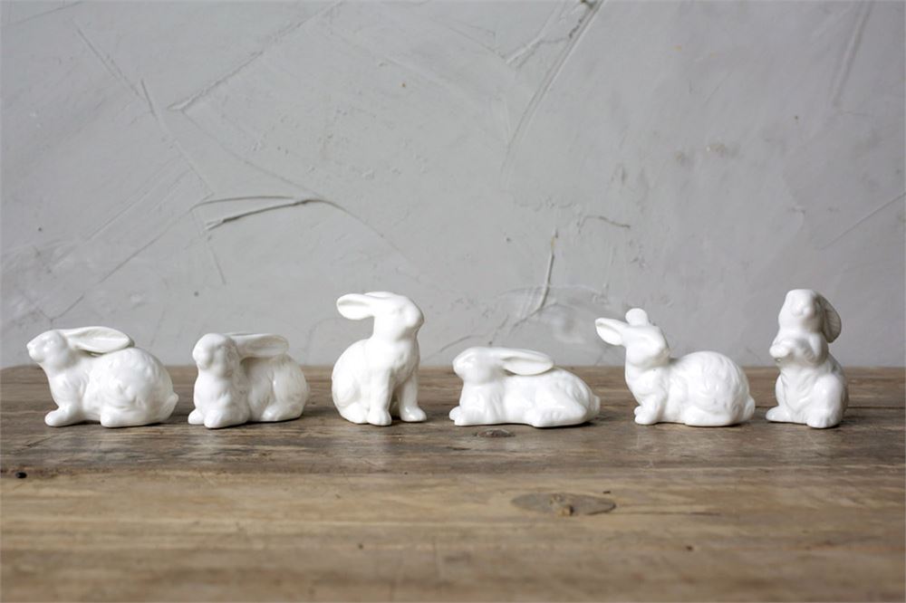 Set of Six White Ceramic Bunnies - Marmalade Mercantile