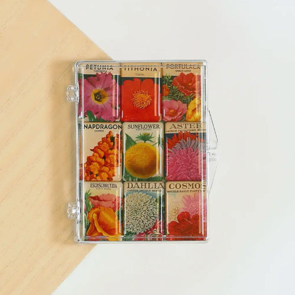 vintage flower seed packets Set of Nine Mighty Magnets Vintage Flower Seed Packets