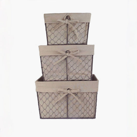 Set of Three Lined Chicken Wire Storage Baskets - Marmalade Mercantile