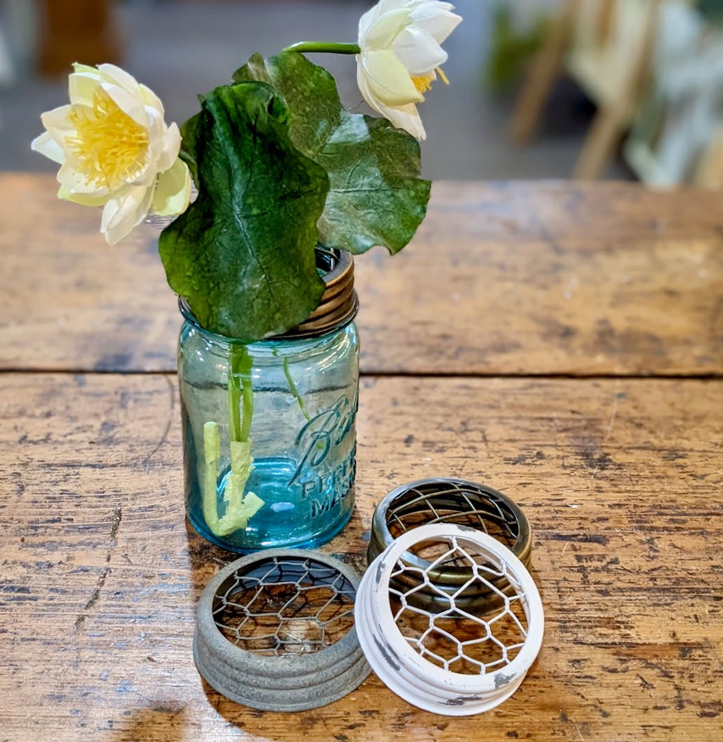 Set of Three Mason Jar Lid Flower Frogs 3 Styles - Marmalade Mercantile