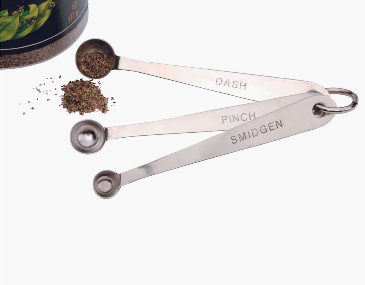 Set of Three Metal Mini Measuring Spoons - Smidgen, Pinch & Dash - Marmalade Mercantile