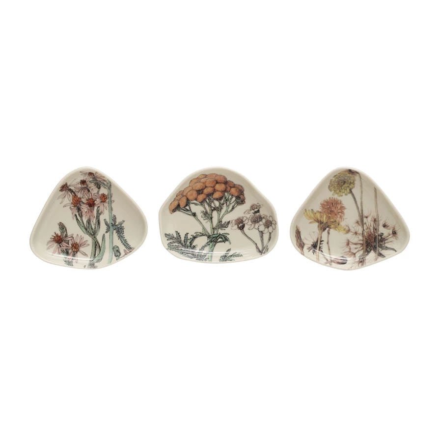 Set of Three Mini Stoneware Dishes with Wildflowers - Marmalade Mercantile