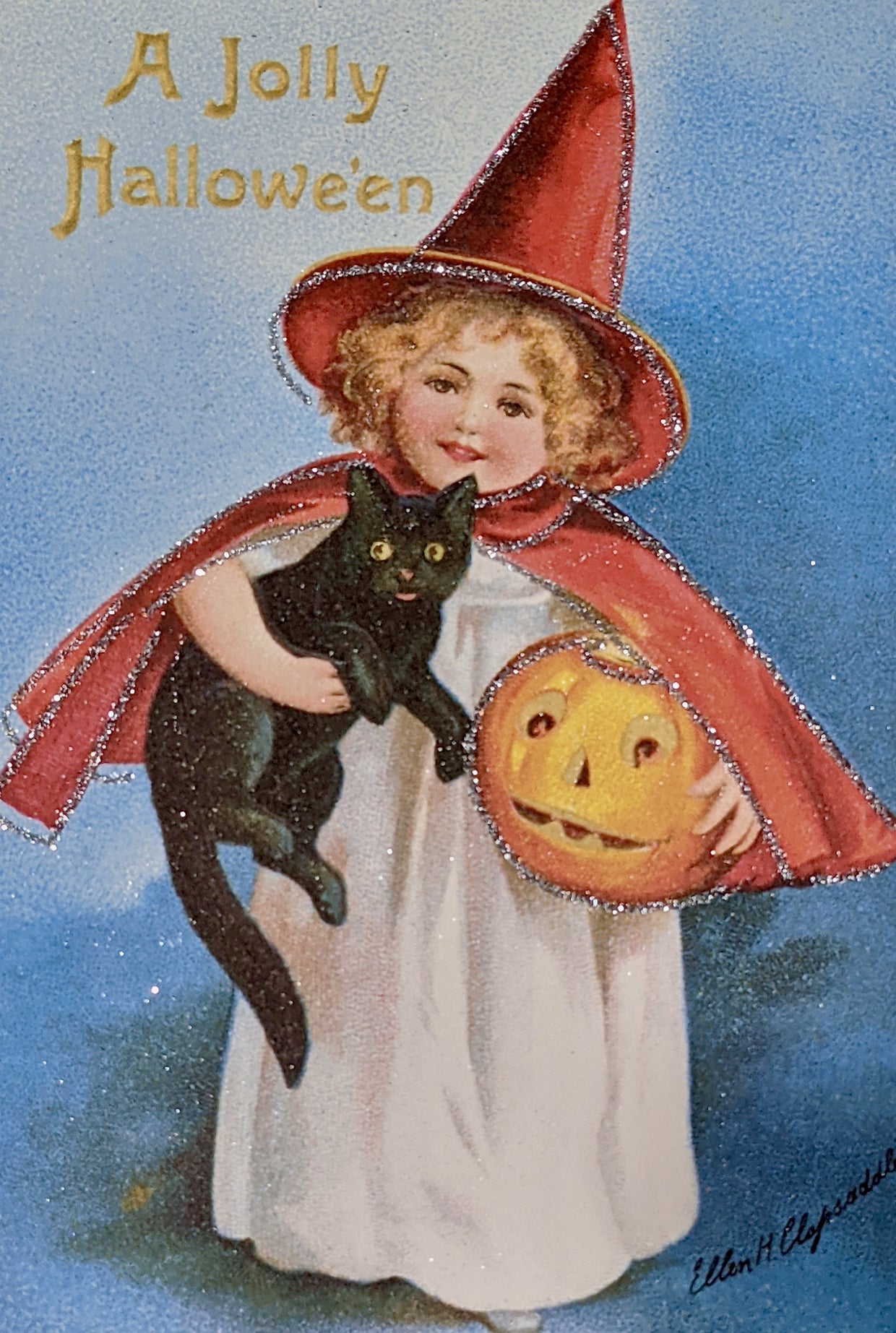 Set of Twelve Vintage-Style Halloween Postcards Glittered - Marmalade Mercantile