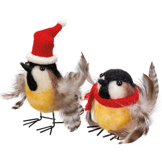 Set of Two Fanciful Felt & Feather Christmas Critter Birds - Marmalade Mercantile