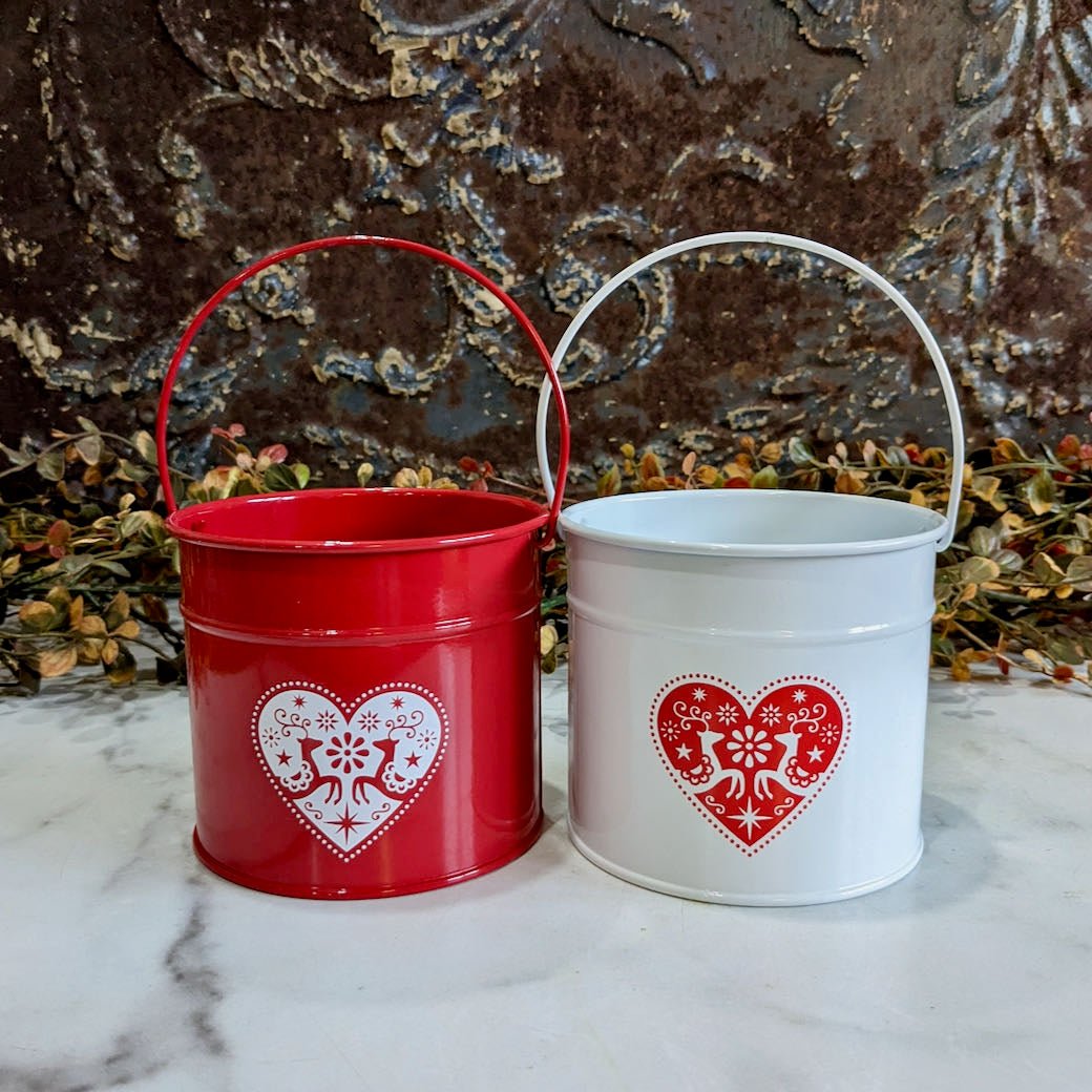 Set of Two Small Decorative Holiday Buckets w Scandi Design Marmalade Mercantile