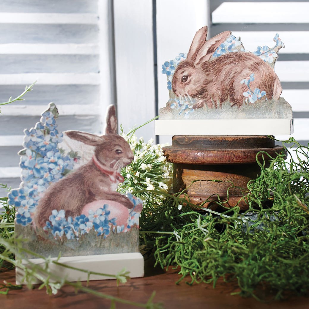Set of Two Vintage Style Easter Bunny Stand-up Figures - Marmalade Mercantile